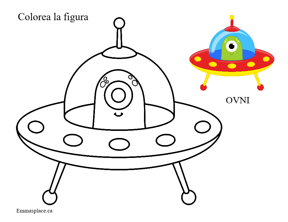 Colour the picture. Space in Spanish