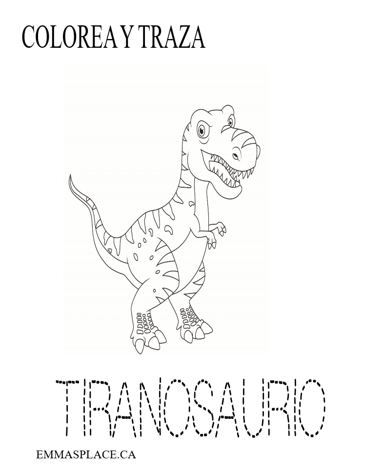 Colorea y traza el Tiranosaurio